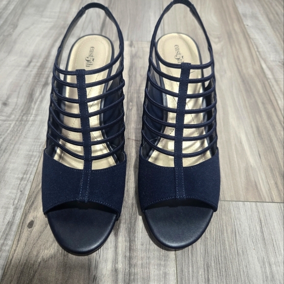 East 5th Womens Neville Round Peep Toe Block Heel Pumps New Sz 10 No Box Blue - Picture 2 of 13